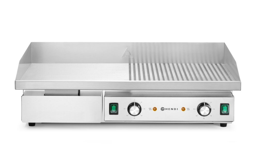 Bakplaat, half vlak, half geribbeld, HENDI, Budget Line, 400V/4400W, 720x460x(H)241mm