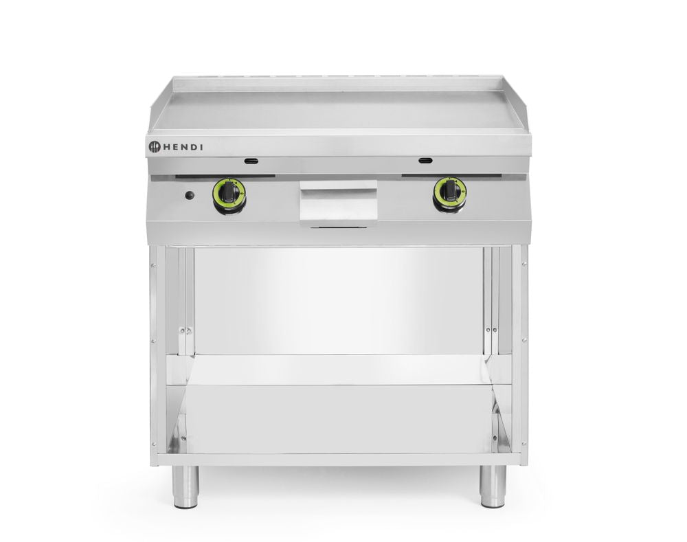 Gladde gasgrillplaat gemonteerd op een onderkast, gesloten aan drie zijden, HENDI, Kitchen Line, 10kW, 800x700x(H)900mm