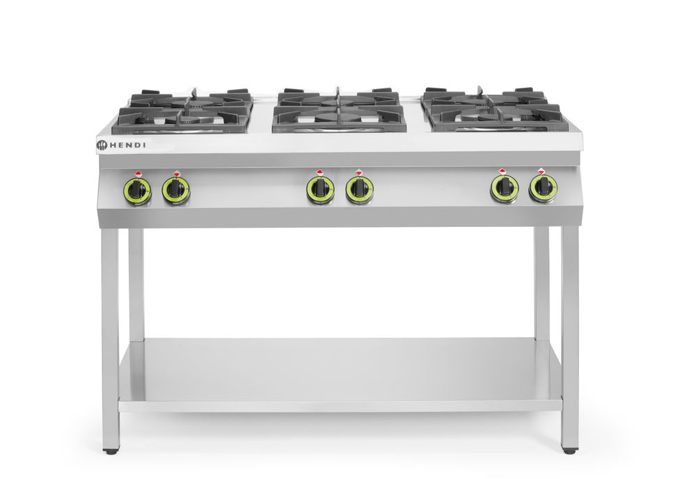 Gasfornuis 6-pits open standaard, HENDI, Kitchen Line, 28,5kW, 1200x700x(H)900mm