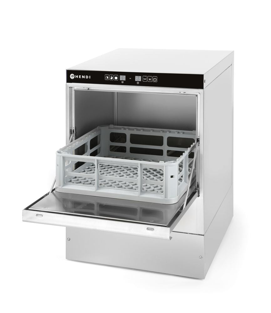 Glazen vaatwasser 40x40, elektronische bediening, HENDI, Budget Line, met afvoer en reinigingspomp, 230V/2800W, 470x510x(H)710mm