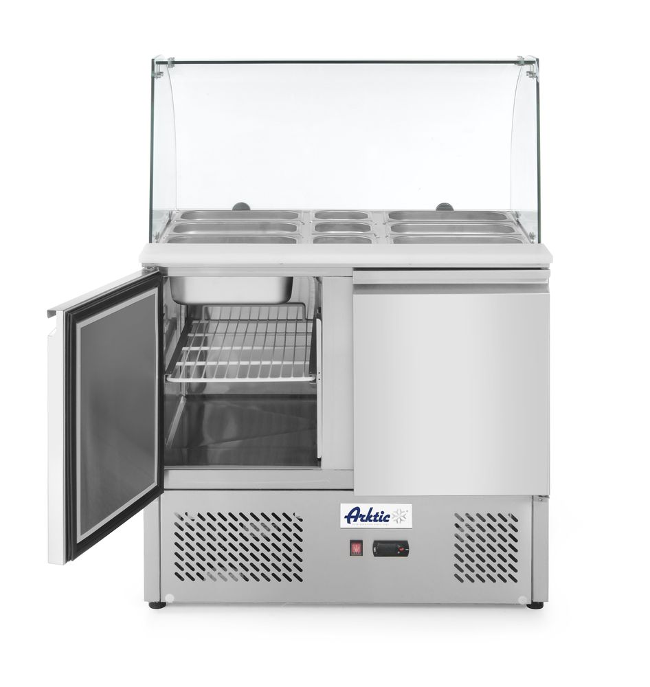 Saladette met 2 deuren en glazen vitrine 300L, Arktic, 169L, 230V/310W, 700x900x(H)1300mm