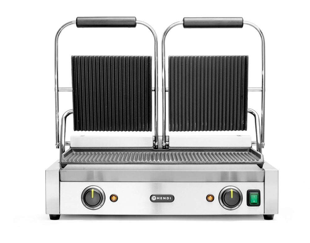 Contactgrill - dubbele versie, HENDI, boven en onder geribd, 230V/3600W, 570x375x(H)216mm