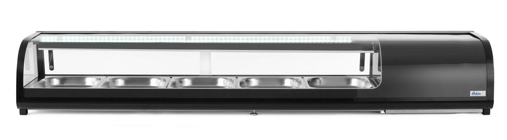 Sushi display, Arktic, Capaciteit: 5x GN 1/2 (H)40 mm (containers inbegrepen)., Zwart, 230V/190W, 420x1800x(H)265mm