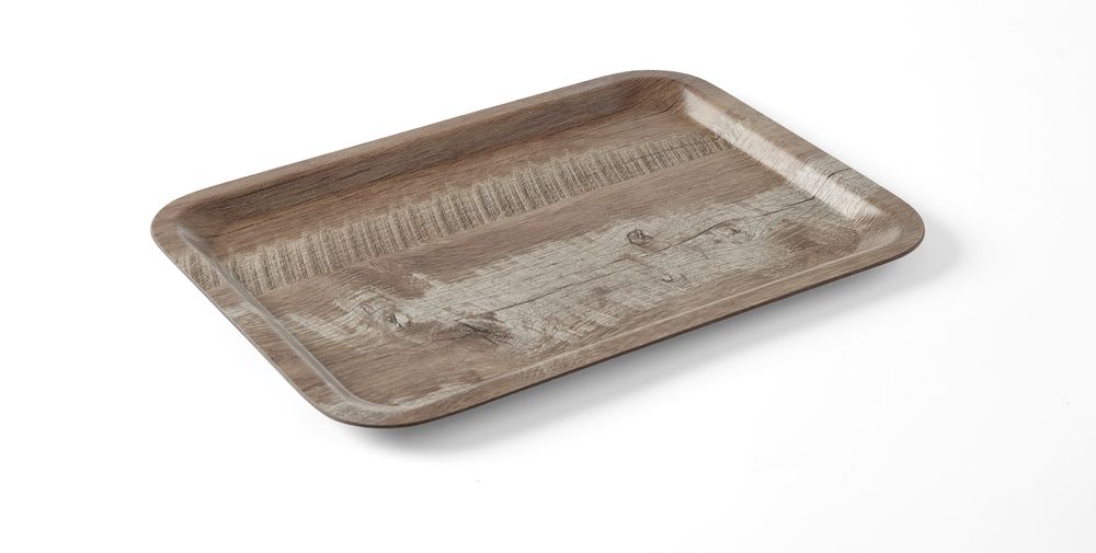 Dienblad van melamine met hout bedrukking, AmerBox, Hout donker, 240x340mm