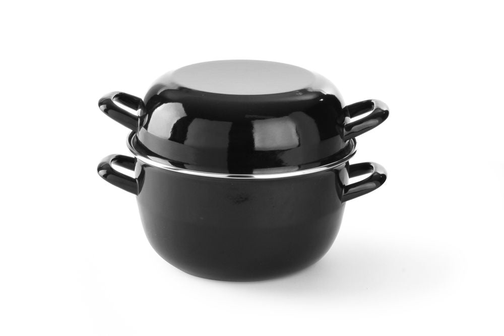 Mosselpan geëmailleerd - met deksel, HENDI, 4,2L, ⌀260x(H)210mm