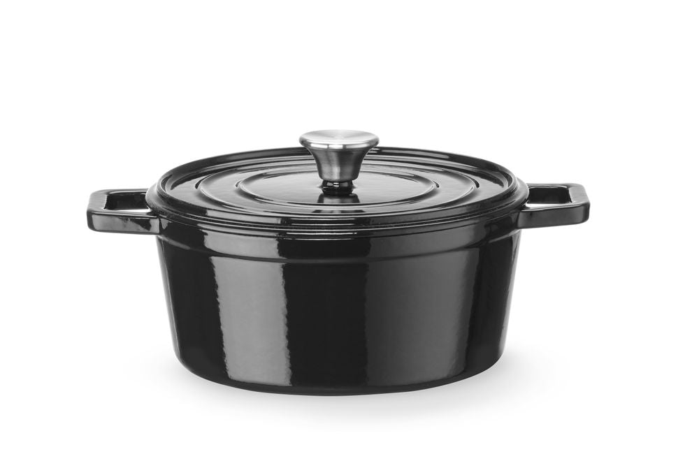 Braadpan geëmailleerd gietijzer, HENDI, 3,7L, Zwart, 317x240x(H)105mm, Rond