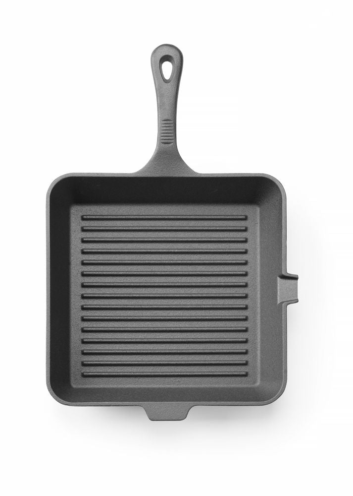 Gietijzeren Grillpan, HENDI, Zwart, 250x250x(H)50mm, Vierkant