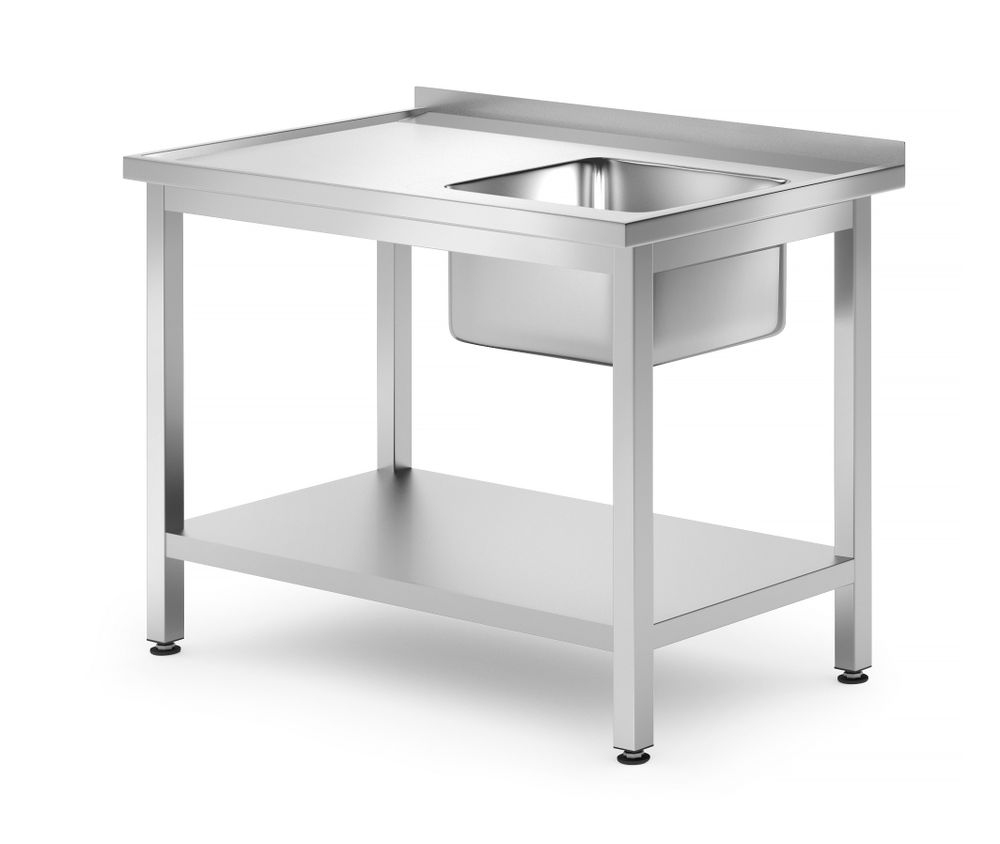 Spoeltafel met plank – geschroefd, diepte 700 mm, HENDI, Profi Line, Rechts, 1000x700x(H)850mm