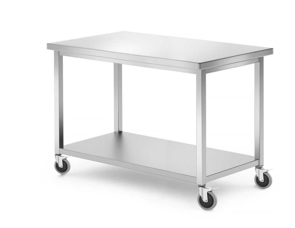 Mobiele tafel, met plank – geschroefd, HENDI, Kitchen Line, 1200x600x(H)850mm