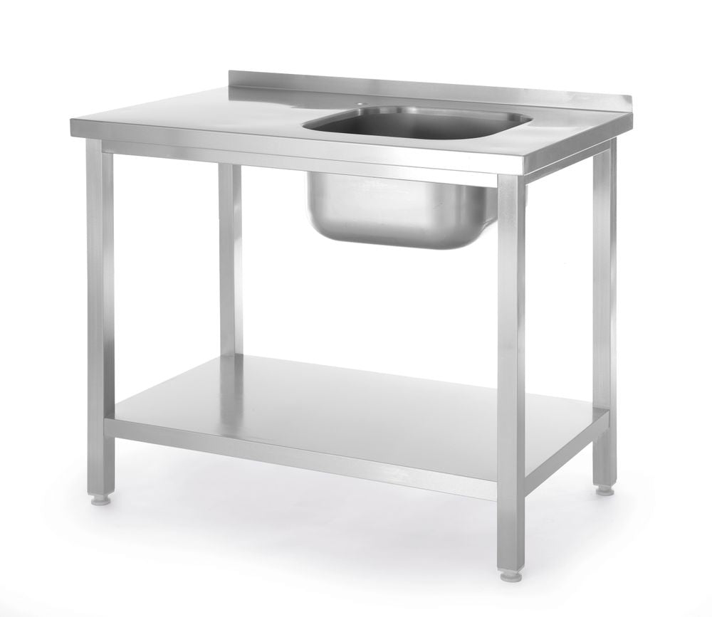 Spoeltafel met legplank, met bouten, HENDI, Kitchen Line, Spoelbak aan de rechterkant, 800x600x(H)850mm