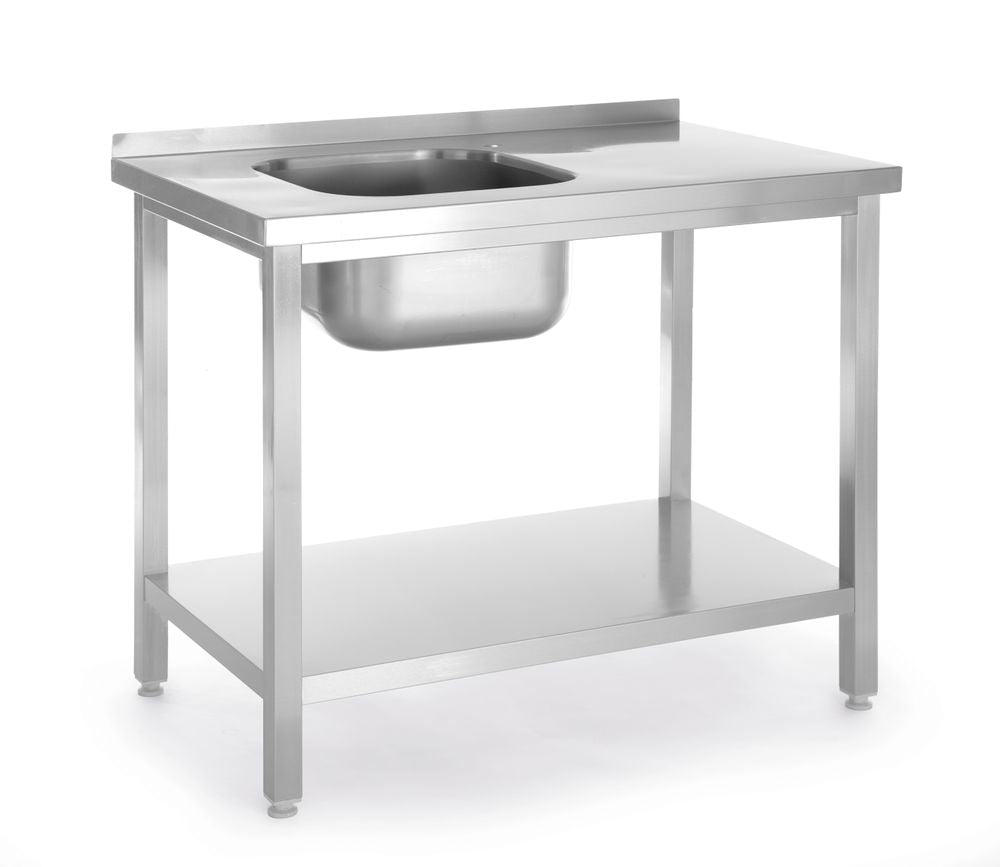 Spoeltafel met legplank, met bouten, HENDI, Kitchen Line, Spoelbak aan de linkerkant, 800x600x(H)850mm