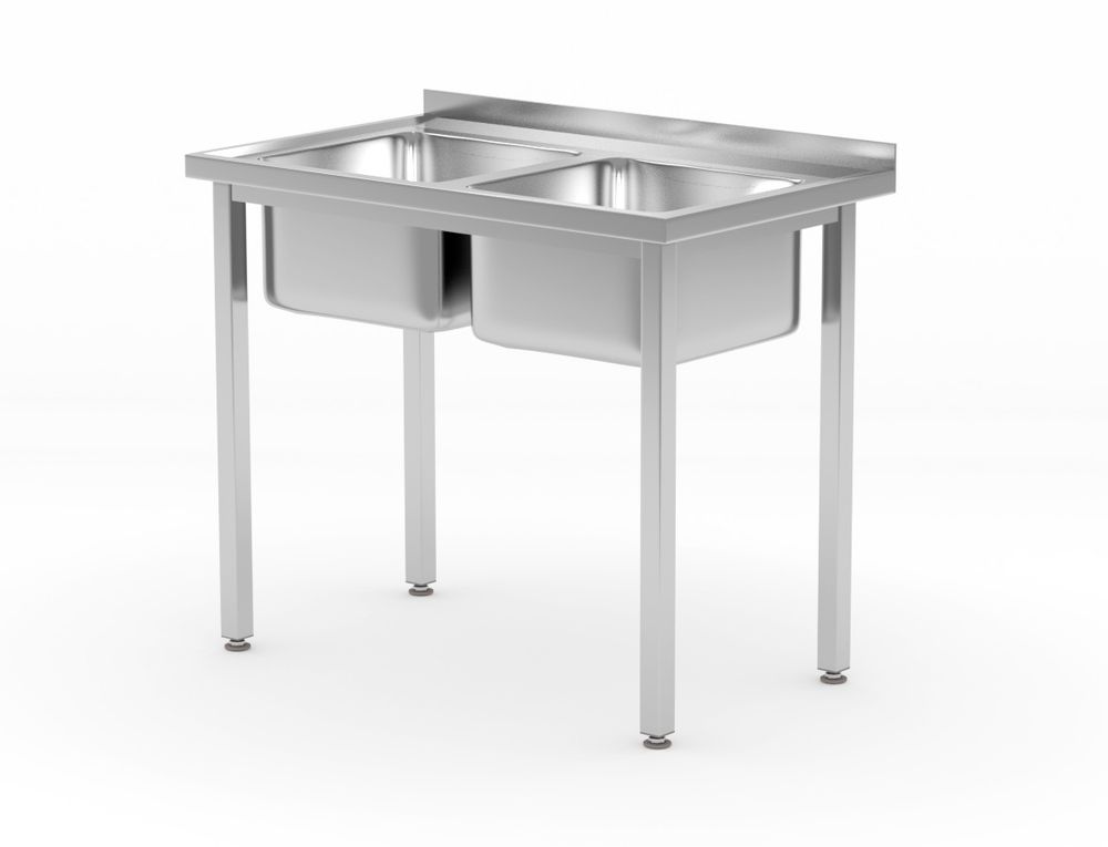 Tafel met 2 spoelbakken – met bouten, HENDI, Kitchen Line, 1000x600x(H)850mm