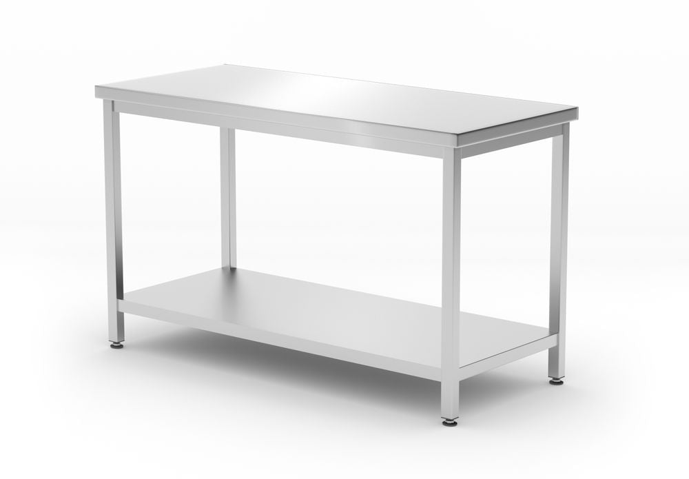 Centrale tafel met plank - geschroefd, diepte 600 mm, HENDI, Kitchen Line, 1200x600x(H)850mm