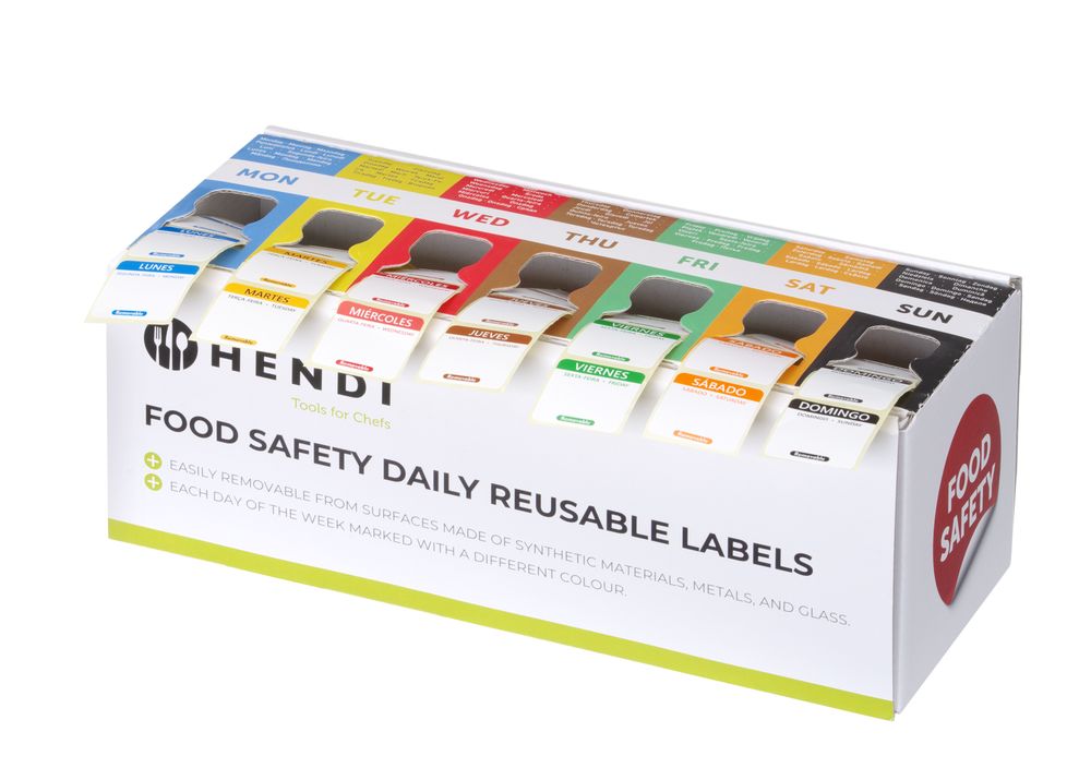 Set voedselveiligheidsstickers, multifunctioneel, eenvoudig verwijderbaar, met een dispenser, HENDI, 240x80x(H)100mm