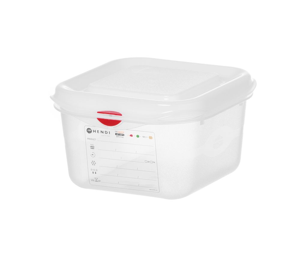GN 1/6 container, polypropyleen, HENDI, GN 1/6, 1,7L, Transparant, 176x162x(H)100mm, Rechthoekig