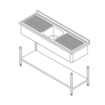 Spoeltafel - 120 x 60 cm - 1 Wasbak - incl. Spatrand en Onderschap