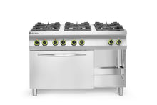Gasfornuis Kitchen Line 6-pits met convectieoven GN 1/1, HENDI, Kitchen Line, 230V/3000W, 28,5kW, 1200x722x(H)900mm