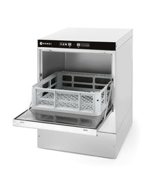 Glazen vaatwasser 40x40, elektronische bediening, HENDI, Budget Line, met afvoer en reinigingspomp, 230V/2800W, 470x510x(H)710mm