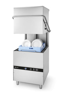 Doorschuifvaatwasser - 50x50mm - elektronische bediening, HENDI, Budget Line, met reinigingspomp, 400V/8600W, 745x903x(H)1406mm