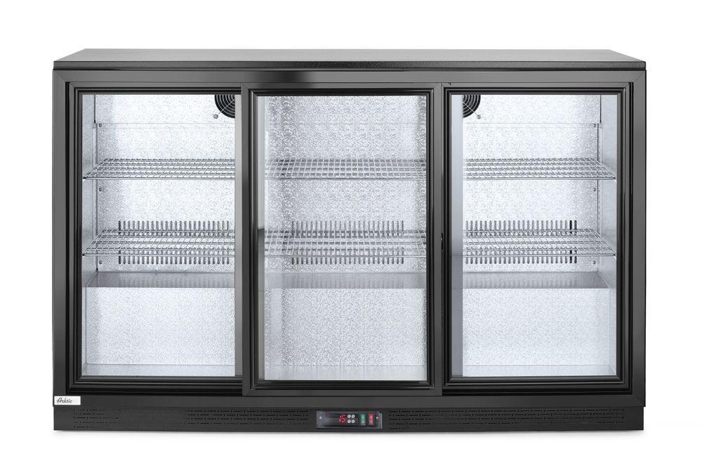 Backbar koelkast met drie schuifdeuren, Arktic, 254L, Zwart, 230V/160W, 1350x520x(H)865mm