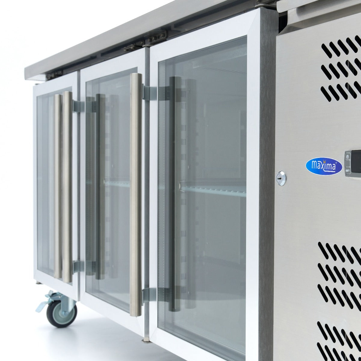 Koelwerkbank - 180 cm - 3 Glazen Deuren