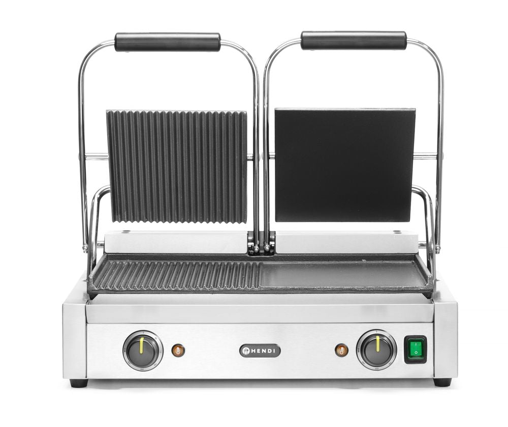 Contactgrill - dubbele versie, HENDI, half glad, half geribd, 230V/3600W, 570x375x(H)216mm