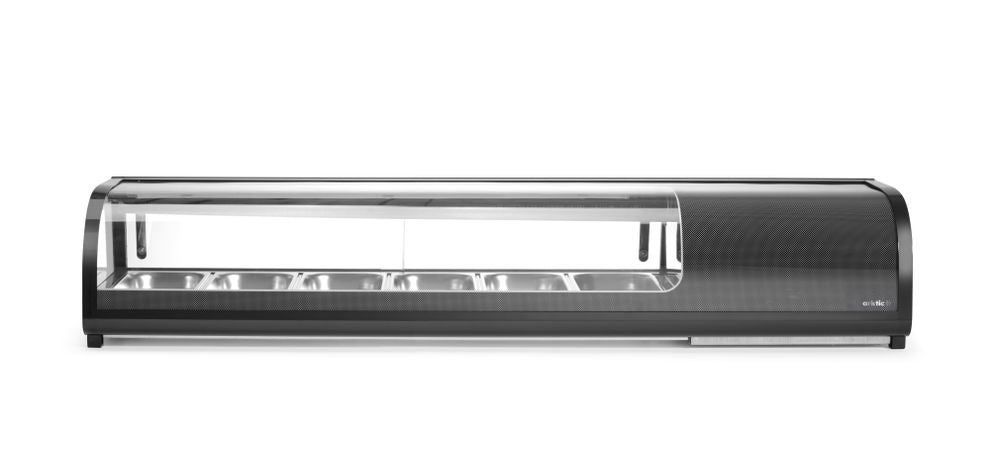 Sushi display, Arktic, Inclusief containers: 6x GN 1/3 (H) 40 mm., Zwart, 230V/190W, 426x1529x(H)296mm