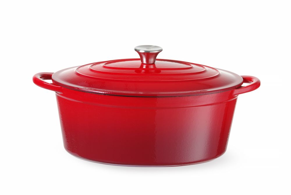 Braadpan geëmailleerd gietijzer, HENDI, 6,88L, Rood, 405x255x(H)134mm, Ovaal