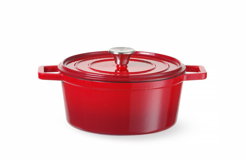 Braadpan geëmailleerd gietijzer, HENDI, 3,7L, Rood, 317x240x(H)105mm, Rond