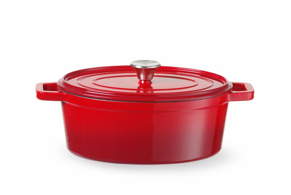 Braadpan geëmailleerd gietijzer, HENDI, 4,4L, Rood, 365x290x(H)115mm, Ovaal