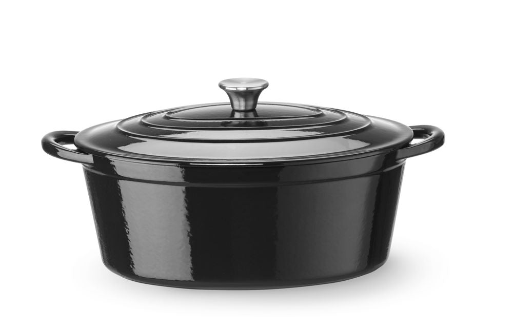 Braadpan geëmailleerd gietijzer, HENDI, 6,88L, Zwart, 405x255x(H)134mm, Ovaal