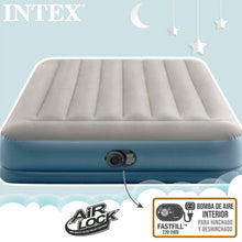 Intex 64118Nd Pillow Rest Mid-Rise 2-Persoons Luchtbed 152X203X30 Cm + Ingebouwde Pomp Grijs/Blauw