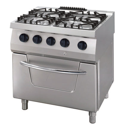 Heavy Duty Fornuis - 4 Pitten - Dubbel - 70 cm Diep - 30 kW - Gas incl. Elektrische Oven