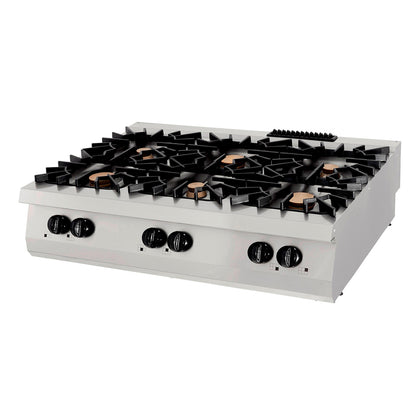 Premium Kookplaat - 6 Pitten - Driedubbel - 90 cm Diep - Gas