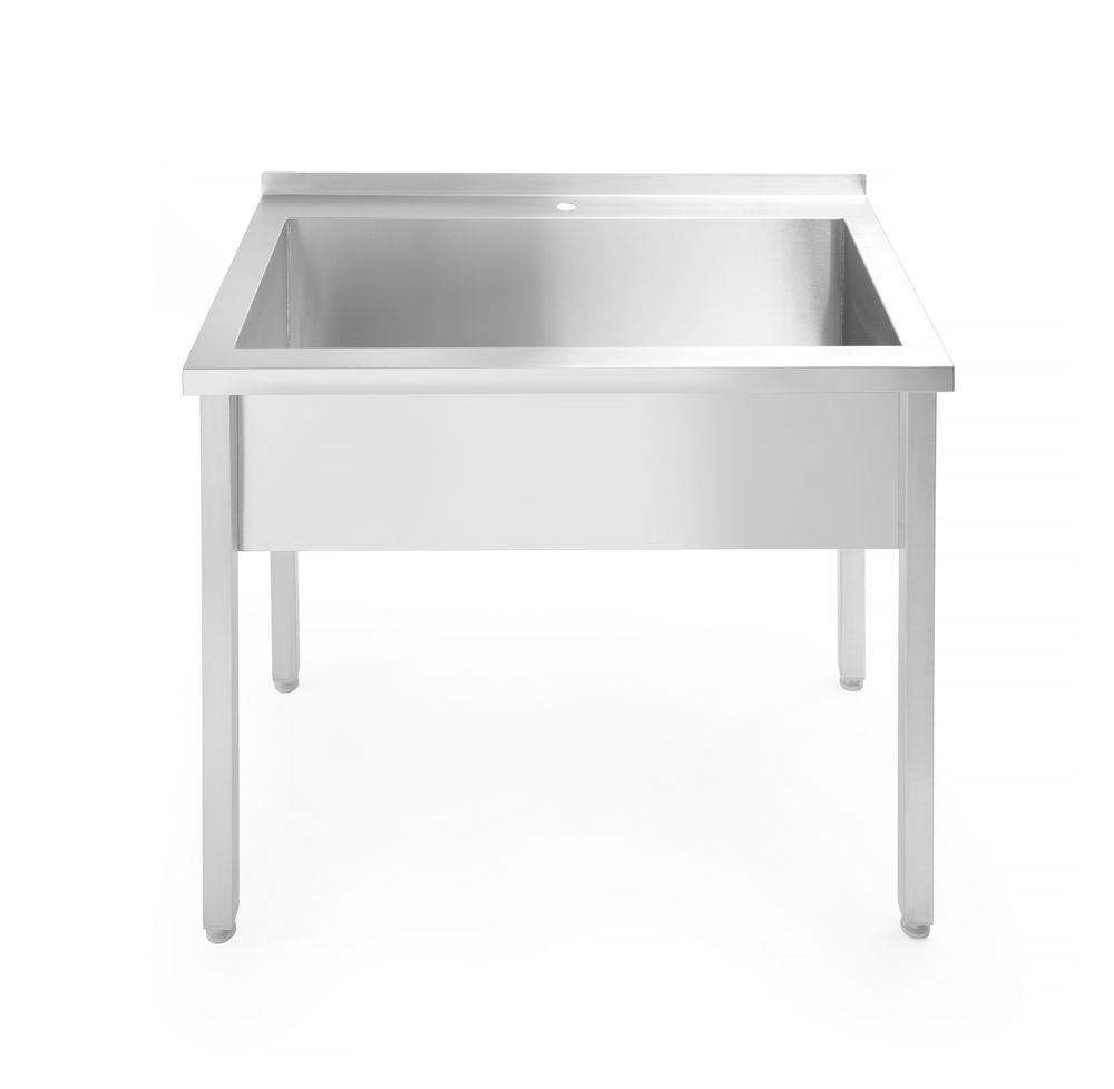 Tafel met enkele wasbak, zonder spatrand - geschroefd, diepte 600 mm, HENDI, Budget Line, 800x600x(H)850mm