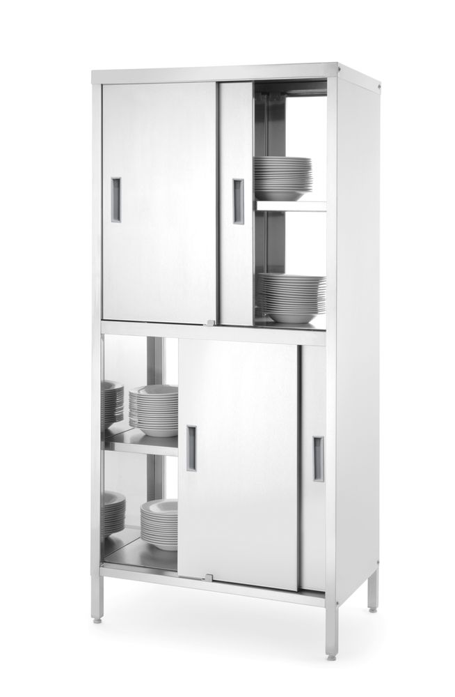 Doorgangskast met tussenschot en schuifdeuren – geschroefd, HENDI, Kitchen Line, 800x500x(H)1800mm