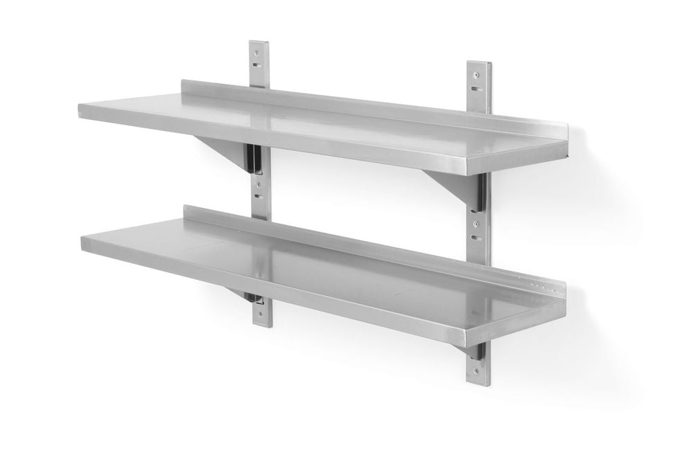 Dubbele wandplank, in hoogte verstelbaar, met 2 beugels, HENDI, 1000x300x(H)600mm