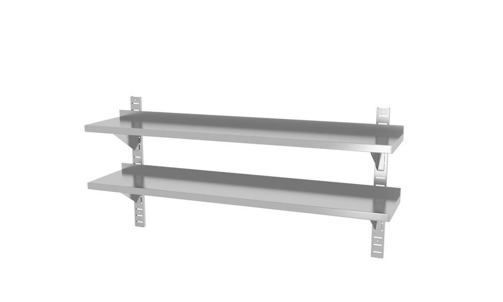 Dubbele wandplank, in hoogte verstelbaar, met 2 beugels, HENDI, 1400x300x(H)600mm