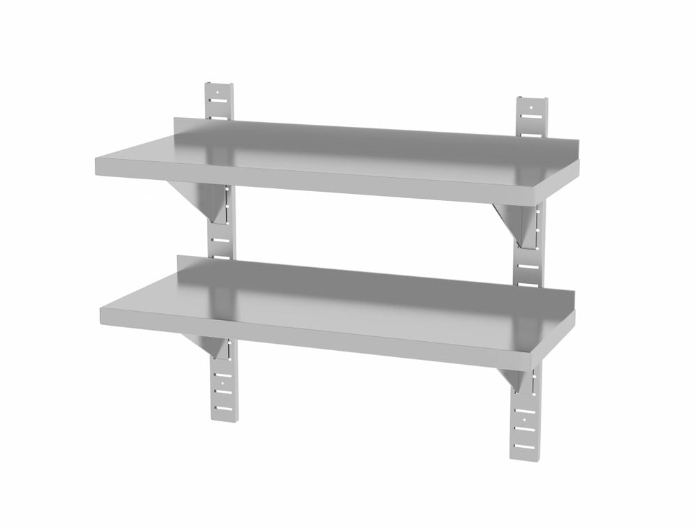 Dubbele wandplank, in hoogte verstelbaar, met 2 beugels, HENDI, 800x300x(H)600mm