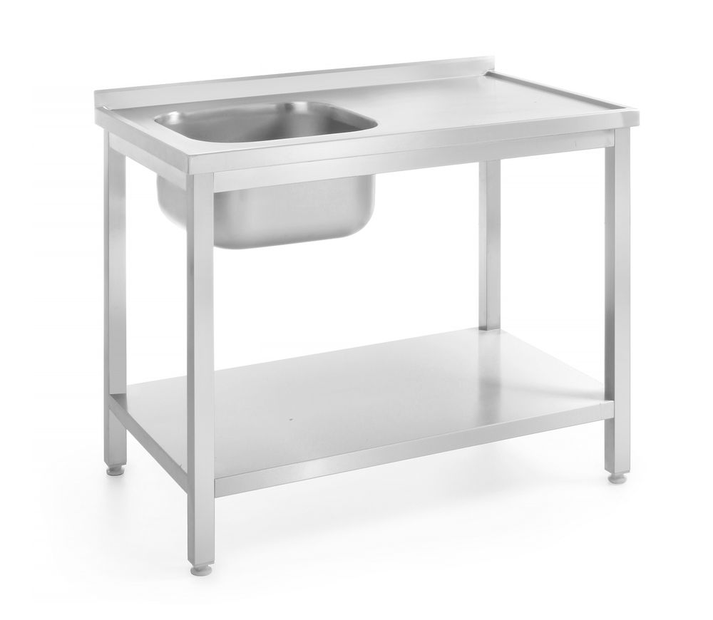 Spoeltafel met plank – geschroefd, diepte 600 mm, HENDI, Profi Line, Linkerkant, 1000x600x(H)850mm