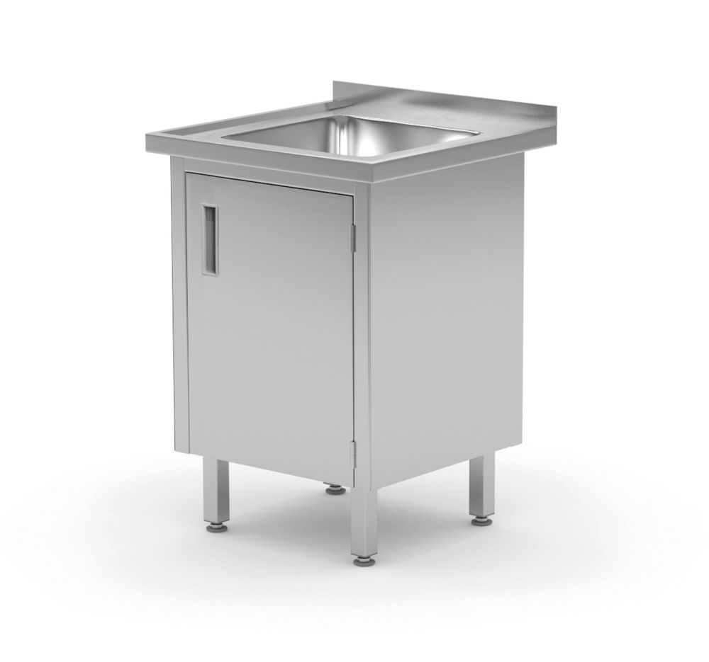 Wastafel, gelast, met kast en scharnierende deuren, HENDI, Profi Line, 600x600x(H)850mm