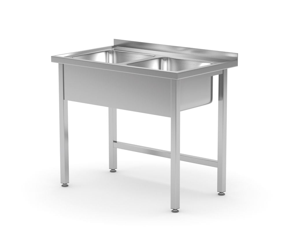 Tafel met 2 spoelbakken – gelast, HENDI, Kitchen Line, 1000x600x(H)850mm