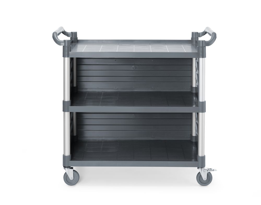 Serveerwagen polypropyleen met 3 bladen, groot, AmerBox, Inclusief zijpanelen, 1010x500x(H)960mm