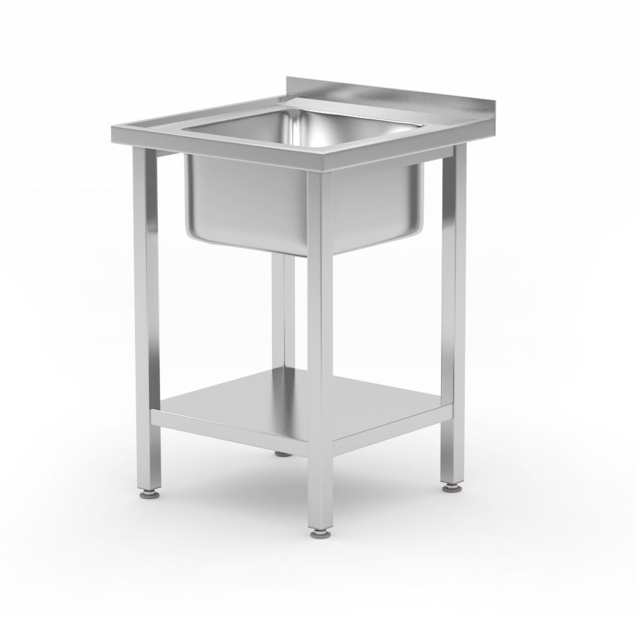 Spoeltafel met legplank, met bouten, HENDI, Kitchen Line, Spoelbak in het midden, 600x600x(H)850mm
