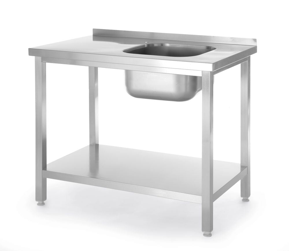 Spoeltafel met legplank, met bouten, HENDI, Kitchen Line, Spoelbak aan de rechterkant, 1000x600x(H)850mm