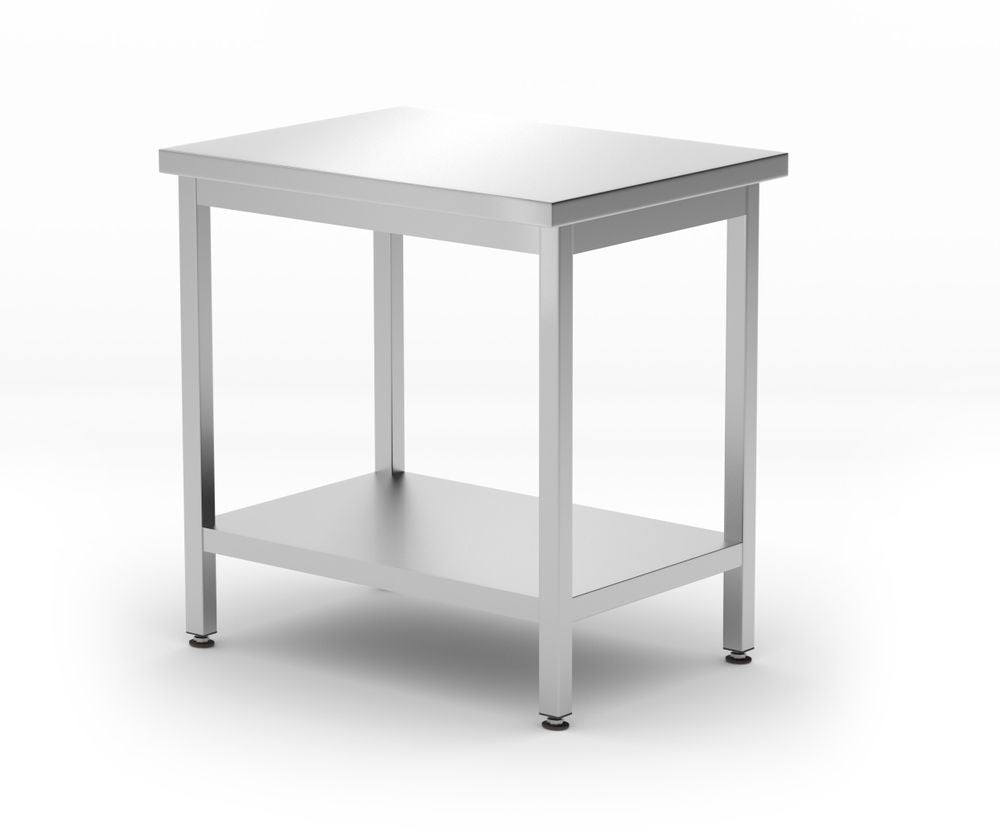 Centrale tafel met plank - geschroefd, diepte 600 mm, HENDI, Kitchen Line, 800x600x(H)850mm