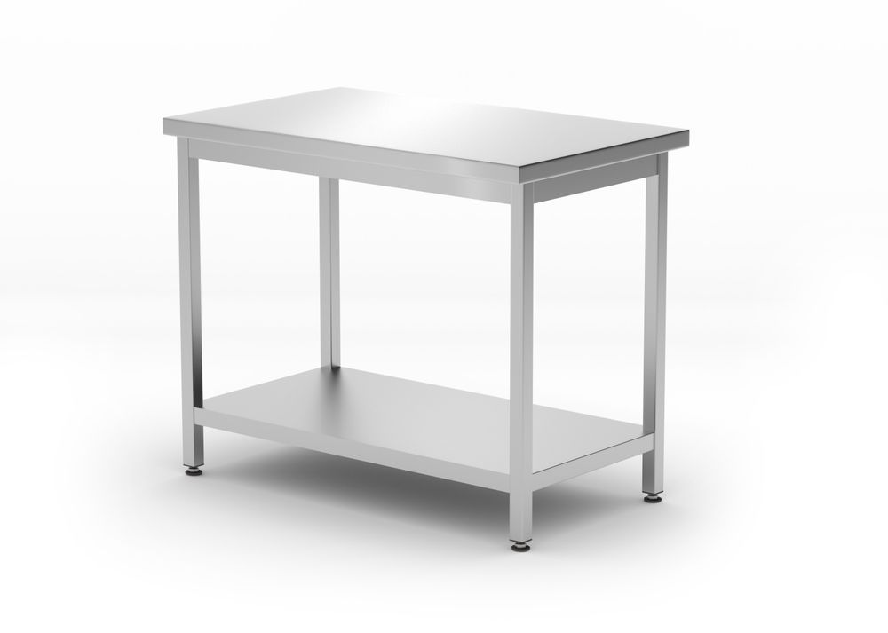 Centrale tafel met plank - geschroefd, diepte 600 mm, HENDI, Kitchen Line, 1000x600x(H)850mm