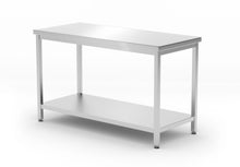 Centrale tafel met plank - geschroefd, diepte 600 mm, HENDI, Kitchen Line, 1200x600x(H)850mm