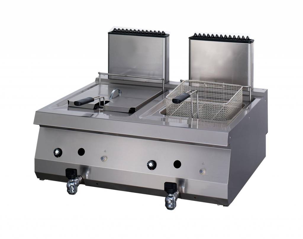 Heavy Duty Friteuse - 2 x 12 L - Dubbel - 70 cm Diep - met Tapkraan - Gas