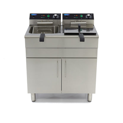 Frituurpan - 2x 16 L - 2 Manden - met Tapkraan en Opbergruimte - 400V